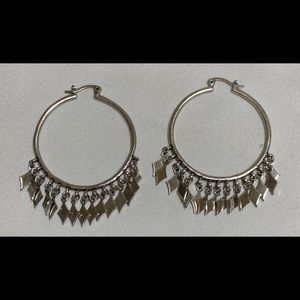 Giles & Brother Silver Diamond Charm Hoop Earrings